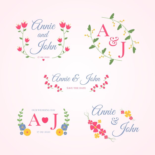 Colorful wedding monograms collection