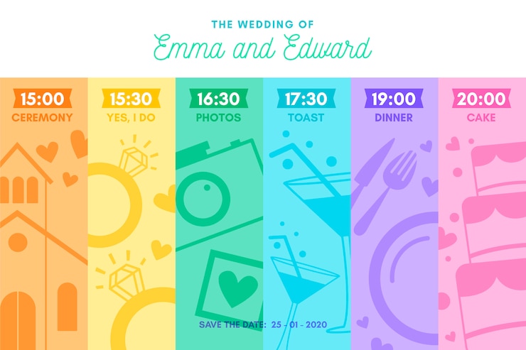 Free Vector colorful wedding timeline in lineal style