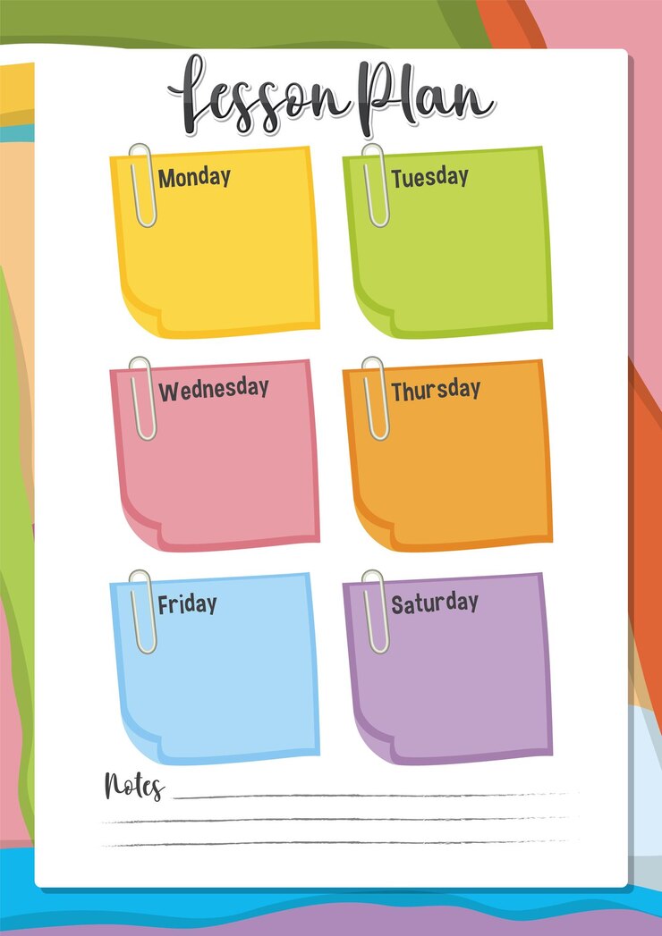 मुफ़्त वेक्टर colorful weekly lesson plan notepad template