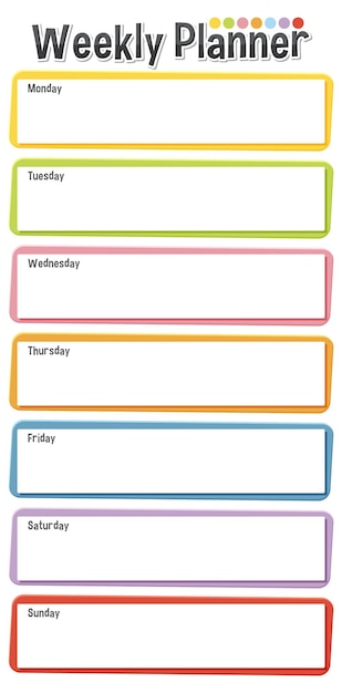 Free vector colorful weekly lesson planner template with cartoon illustrations