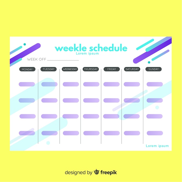 Free vector colorful weekly schedule template with flat design