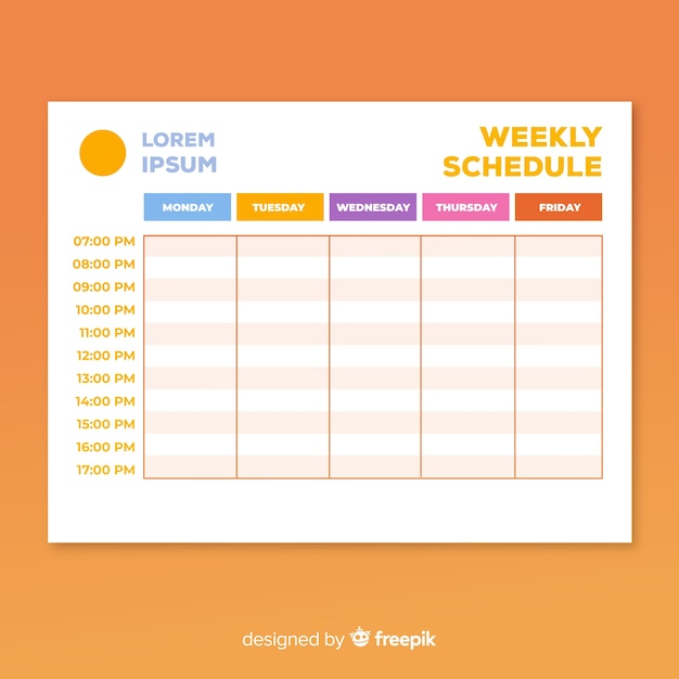 Free vector colorful weekly schedule template with flat design