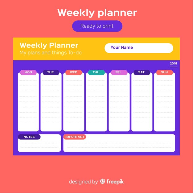 Colorful weekly schedule template with flat design