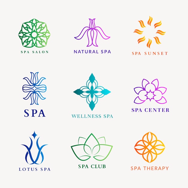 Logo colorato della spa benessere, set di vettori dal design moderno sfumato