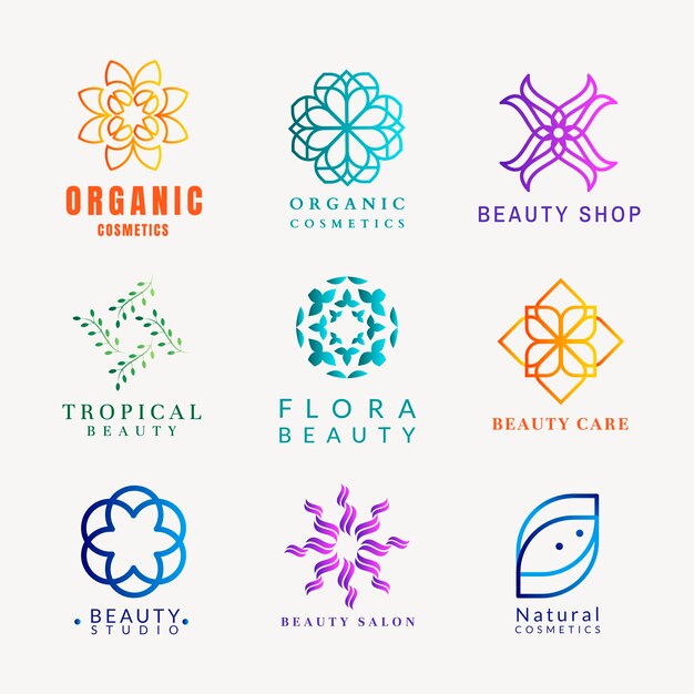 Colorful wellness spa logo, gradient modern design vector set