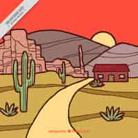 Free vector colorful western background in hand-drawn style