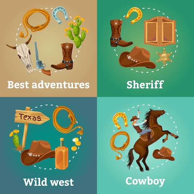 Vettore gratuito colorful wild west square composizione