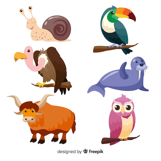 Free vector colorful wildlife cartoon animal pack