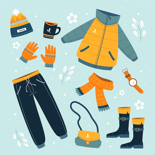 Colorful winter clothing stickers