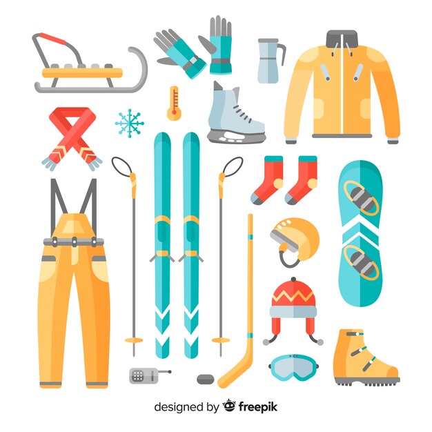 Colorful winter sport equipment collection