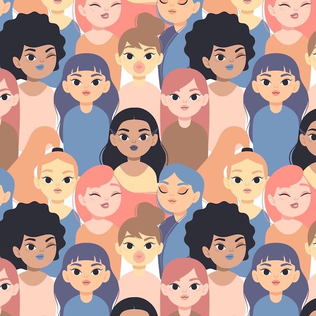 Free vector colorful women's day pattern with women faces
