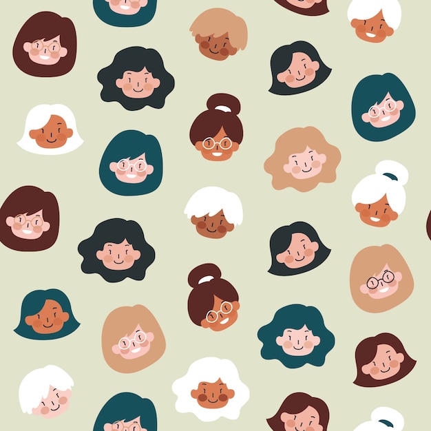 Free vector colorful women's day pattern with women faces