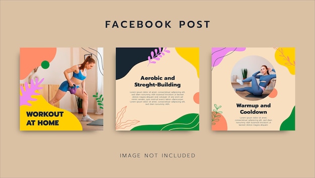 Free vector colorful workout at home facebook post