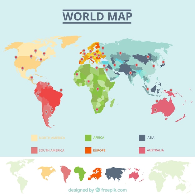 Vettore gratuito mappa del mondo colorato infografica