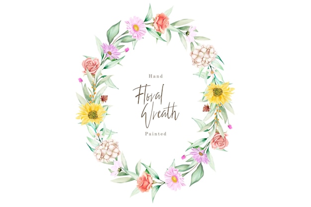 Colorfull hand drawn floral wreath illustration