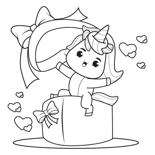 ユニコーン塗り絵ページ概要漫画 プレミアムベクター