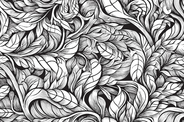 Coloring book floral outline leafs background