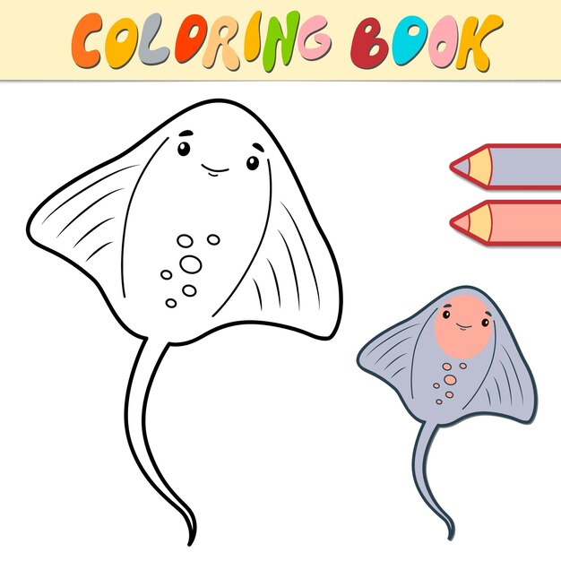 塗り絵の黒と白の魚の描画 プレミアムベクター