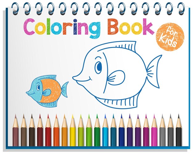 Fish vector illustration template for Coloring book. Drawing