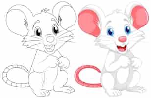 Vettore gratuito colorazione del cartone animato del topo carino e del suo colore