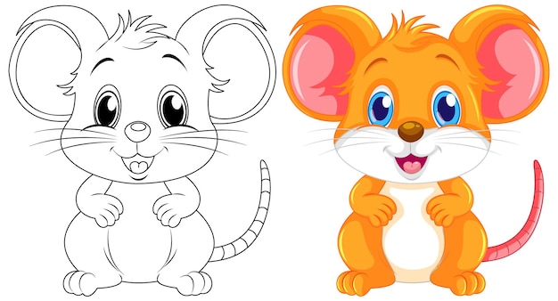 Free vector coloring cute rat cartoon and its colour