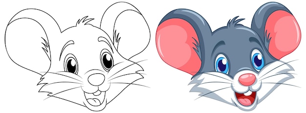 Free vector coloring cute rat cartoon and its colour