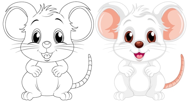 Free vector coloring cute rat cartoon and its colour