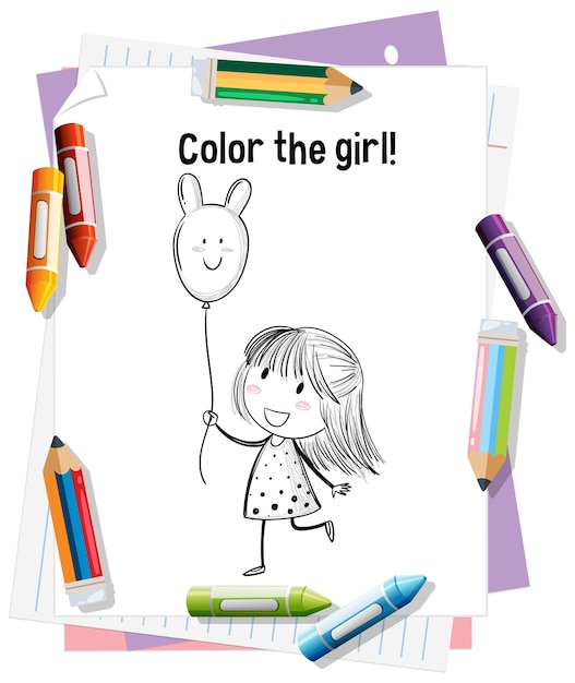 coloring fun with girl and balloon