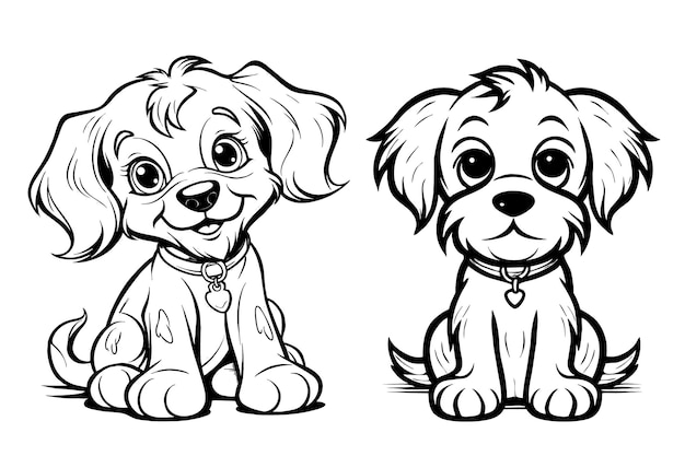 Free vector coloring page cute dog set