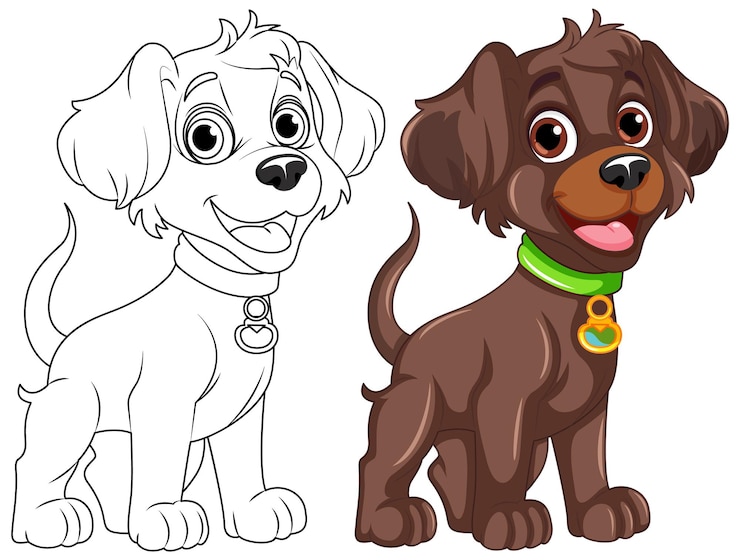Free Vector coloring page outline of cute dog