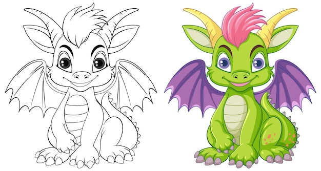 Free vector coloring page outline of cute dragon