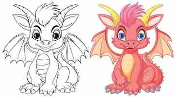 Free vector coloring page outline of cute dragon