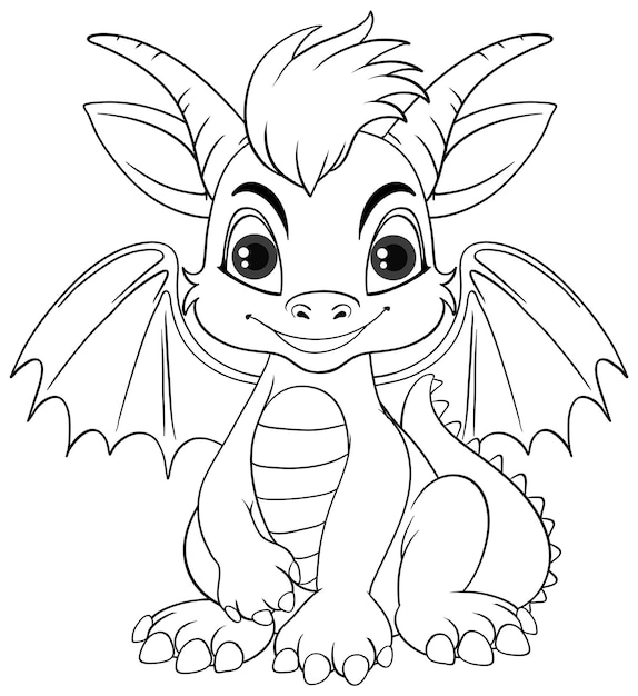 Free vector coloring page outline of cute dragon