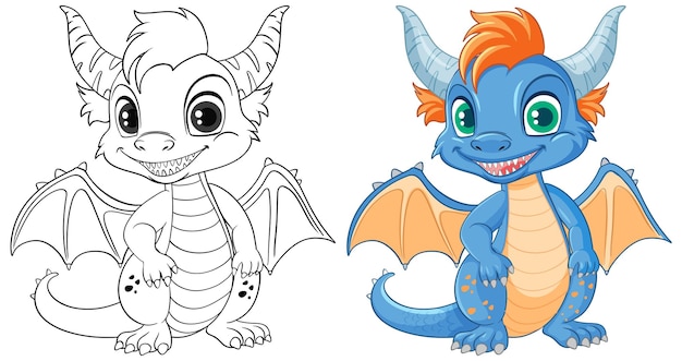 Free vector coloring page outline of cute dragon