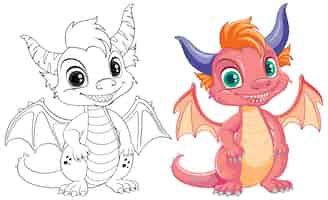 Free vector coloring page outline of cute dragon