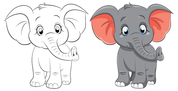 Coloring page outline of a cute elephant – Vector Templates