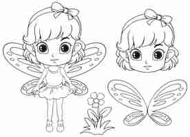 Vettore gratuito pagina da colorare schema di cute fairy girl