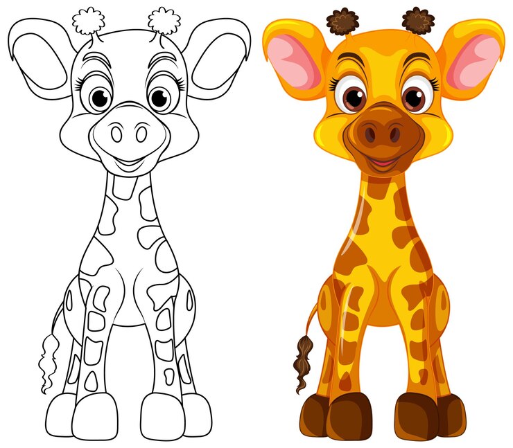 Free Vector coloring page outline of cute giraffe
