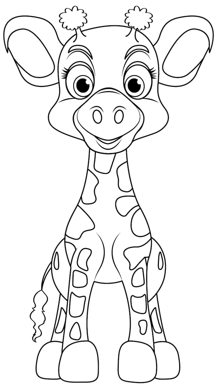 Free Vector coloring page outline of cute giraffe