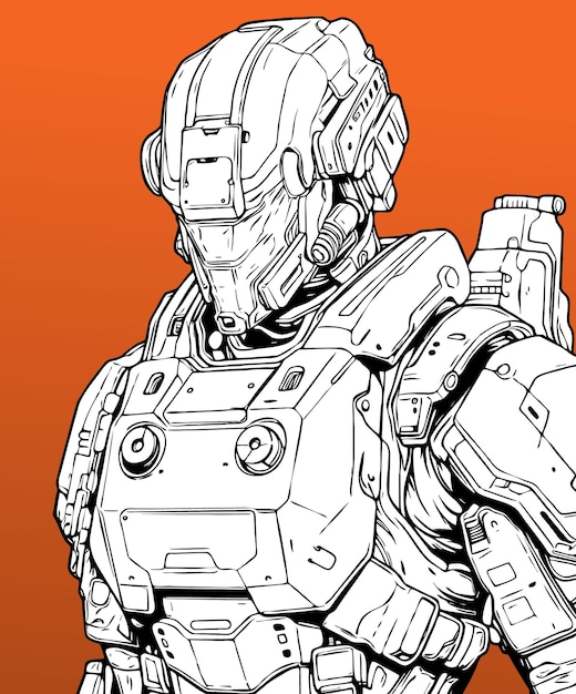 Vettore gratuito pagina da colorare giovane uomo con l'armatura robotech