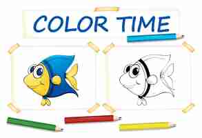 Free vector coloring template for cute fish