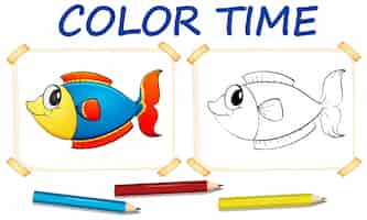 Free vector coloring template with cute fish