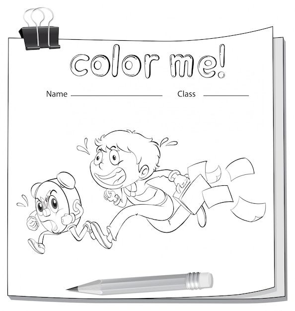 A coloring worksheet with a boy