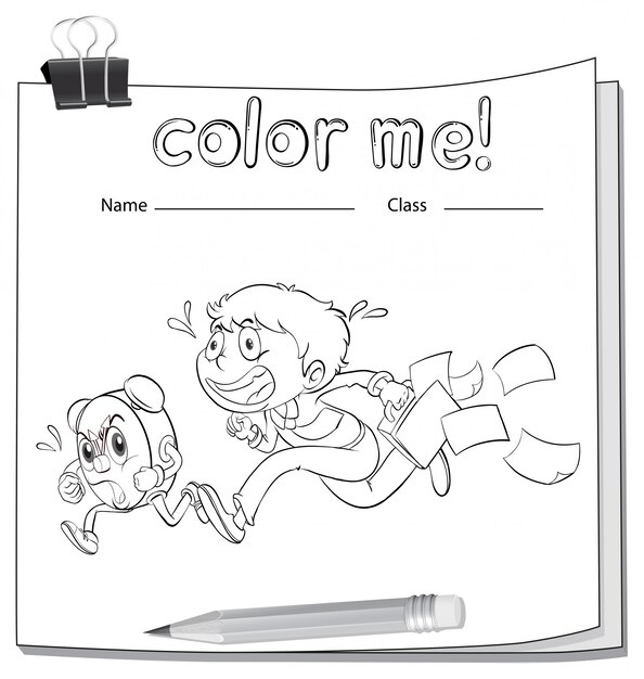 A coloring worksheet with a boy