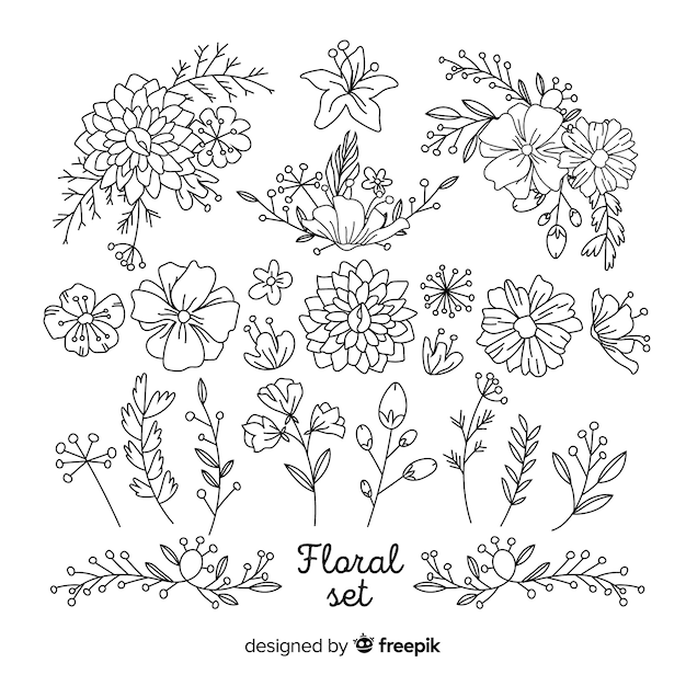 Free Vector colorless floral decoration element set