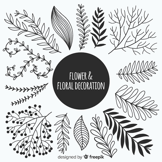 Free vector colorless floral decoration element set
