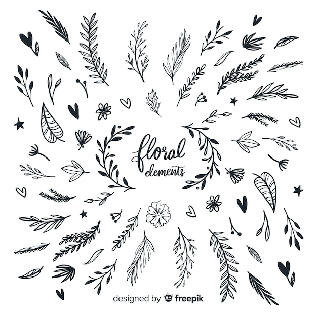 Free vector colorless floral decorative element pack