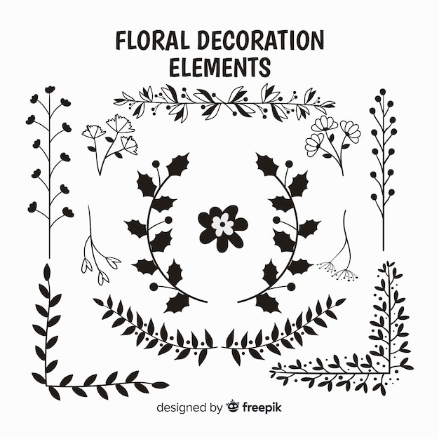 Free vector colorless floral decorative element pack