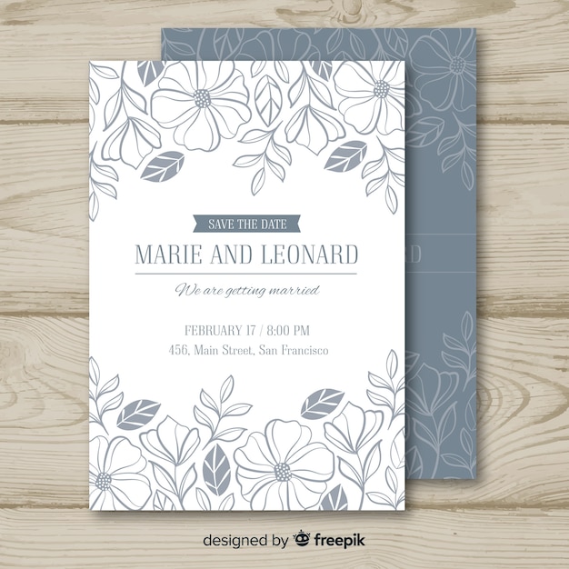 Colorless floral wedding invitation template