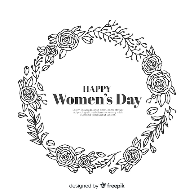 Colorless floral wreath women's day background
